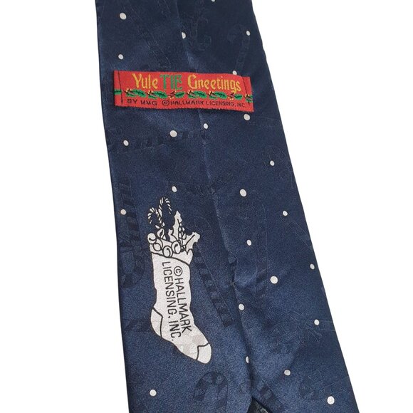 Hallmark Yule Tie Greetings Reindeer Christmas Novelty Necktie Snowflakes - Picture 4 of 5